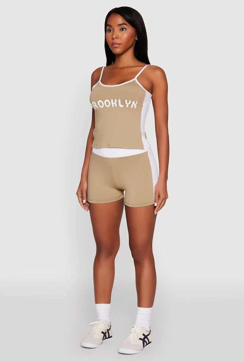 Womens Contrast Trim Brooklyn Graphic Cami, Beige, Size L