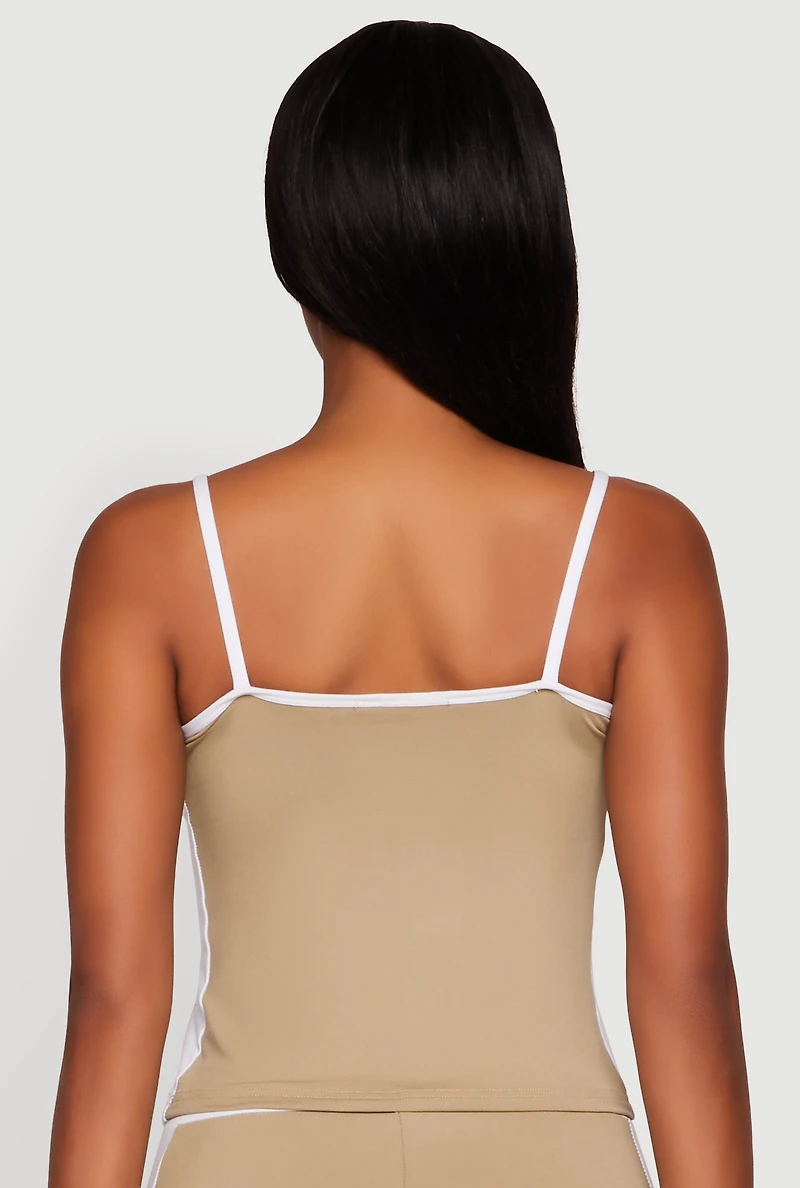 Womens Contrast Trim Brooklyn Graphic Cami, Beige, Size L
