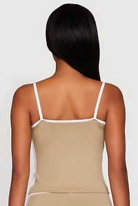 Womens Contrast Trim Brooklyn Graphic Cami, Beige, Size L