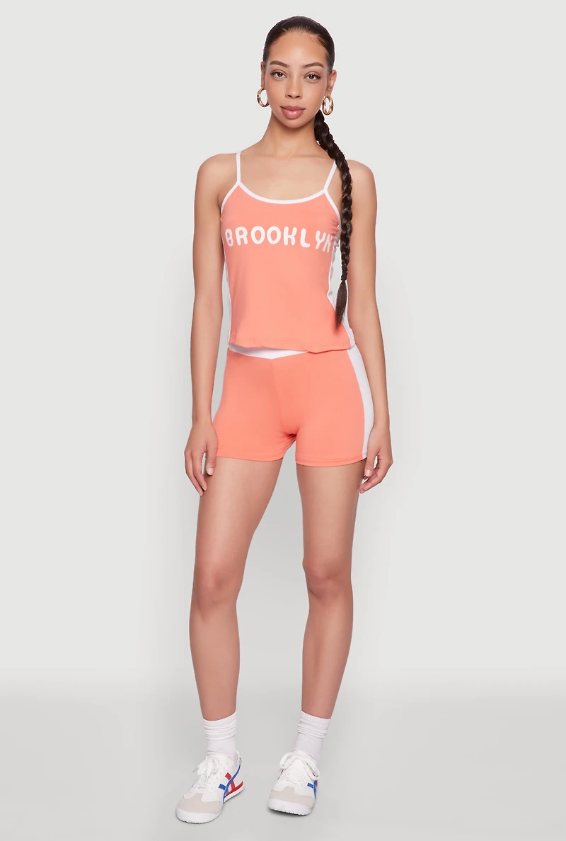 Womens Contrast Trim Brooklyn Graphic Cami, Orange, Size XL