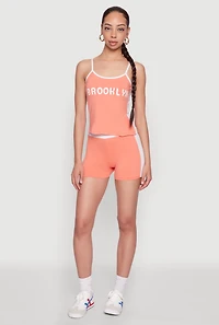 Womens Contrast Trim Brooklyn Graphic Cami, Orange, Size XL