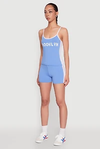Womens Contrast Trim Brooklyn Graphic Cami, Blue, Size S