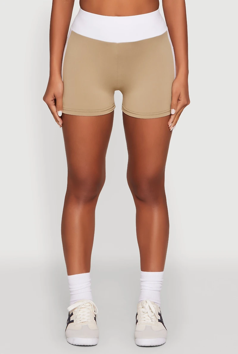 Womens Contrast Biker Shorts, Khaki, Size S