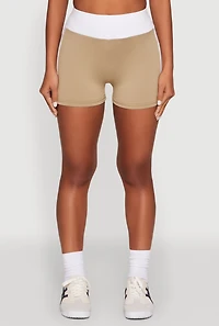 Womens Contrast Biker Shorts, Khaki, Size S