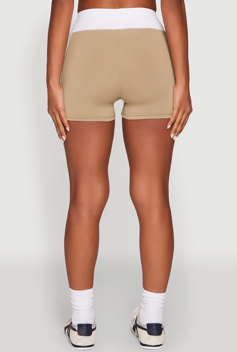 Womens Contrast Biker Shorts, Khaki, Size S