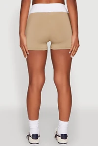 Womens Contrast Biker Shorts, Khaki, Size S