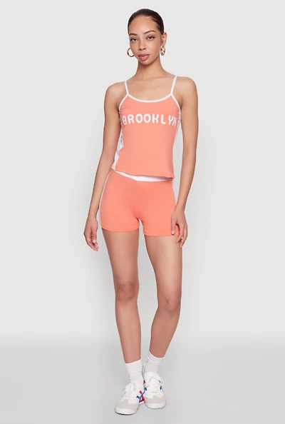 Womens Contrast Biker Shorts, Orange, Size L