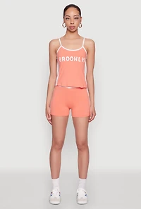 Womens Contrast Biker Shorts, Orange, Size L
