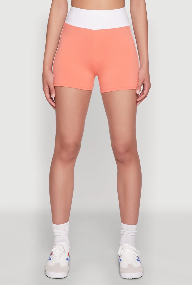 Womens Contrast Biker Shorts, Orange, Size L
