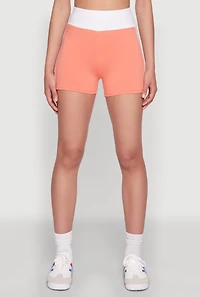 Womens Contrast Biker Shorts, Orange, Size L