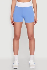 Womens Contrast Biker Shorts, Blue, Size L