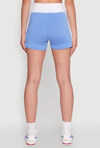 Womens Contrast Biker Shorts, Blue, Size XL