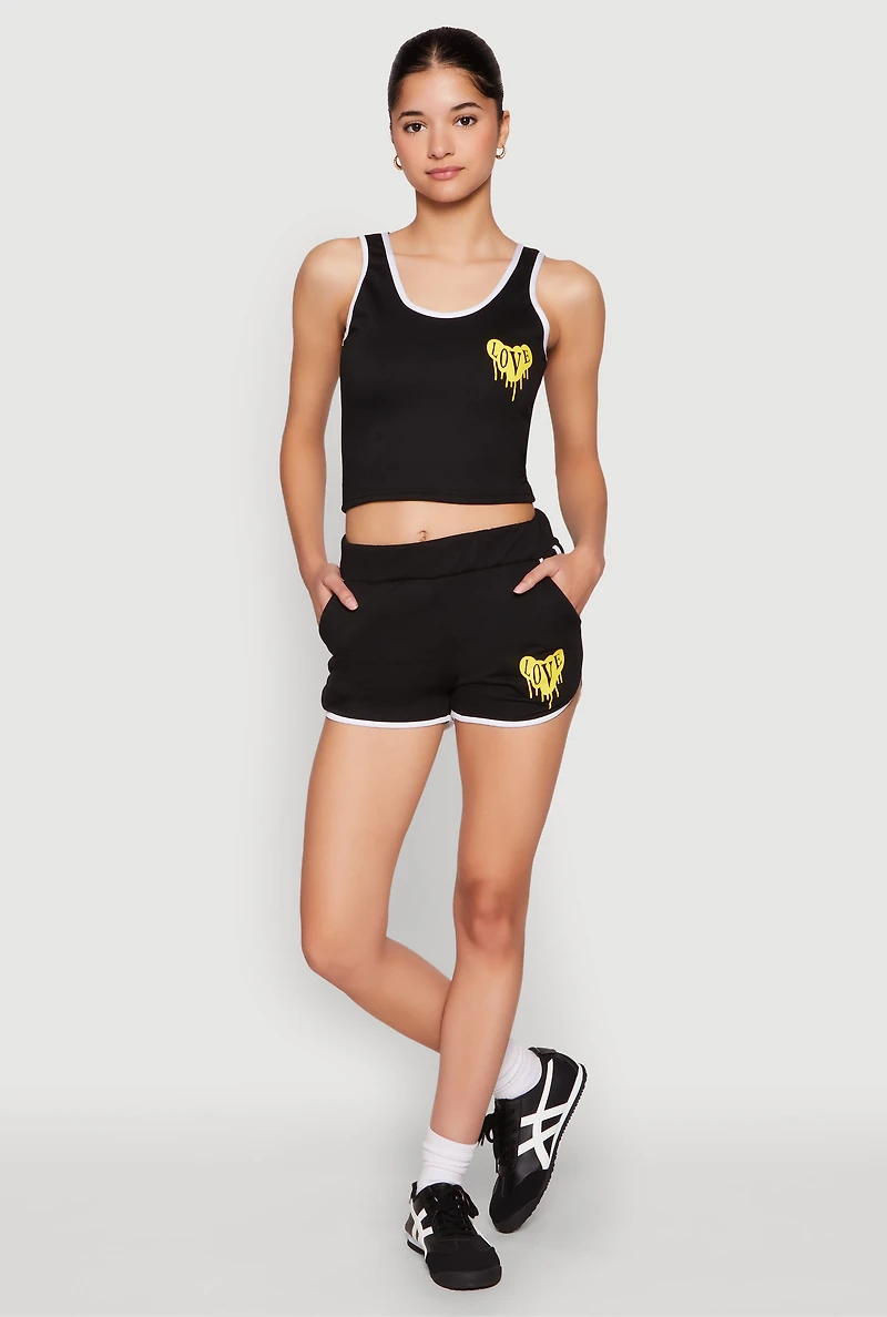 Womens Love Contrast Trim Cropped Tank Top, XL