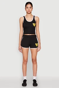 Womens Love Contrast Trim Cropped Tank Top,