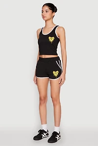 Womens Love Contrast Trim Cropped Tank Top,