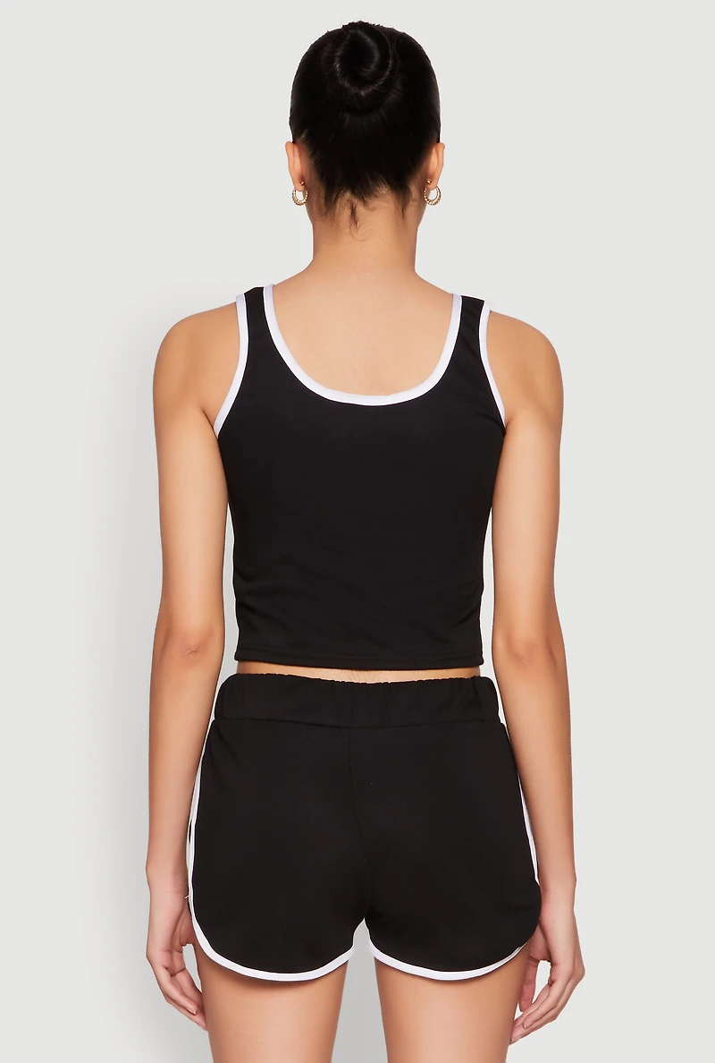 Womens Love Contrast Trim Cropped Tank Top,