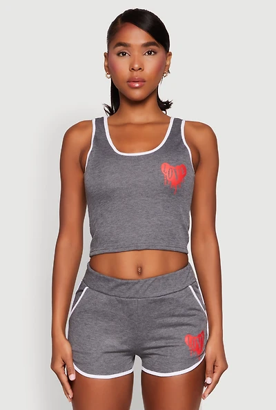Womens Love Contrast Trim Cropped Tank Top, M