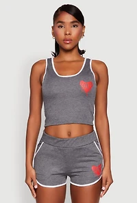 Womens Love Contrast Trim Cropped Tank Top, M