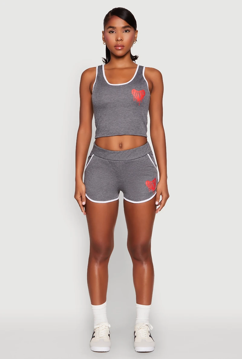 Womens Love Contrast Trim Cropped Tank Top, M