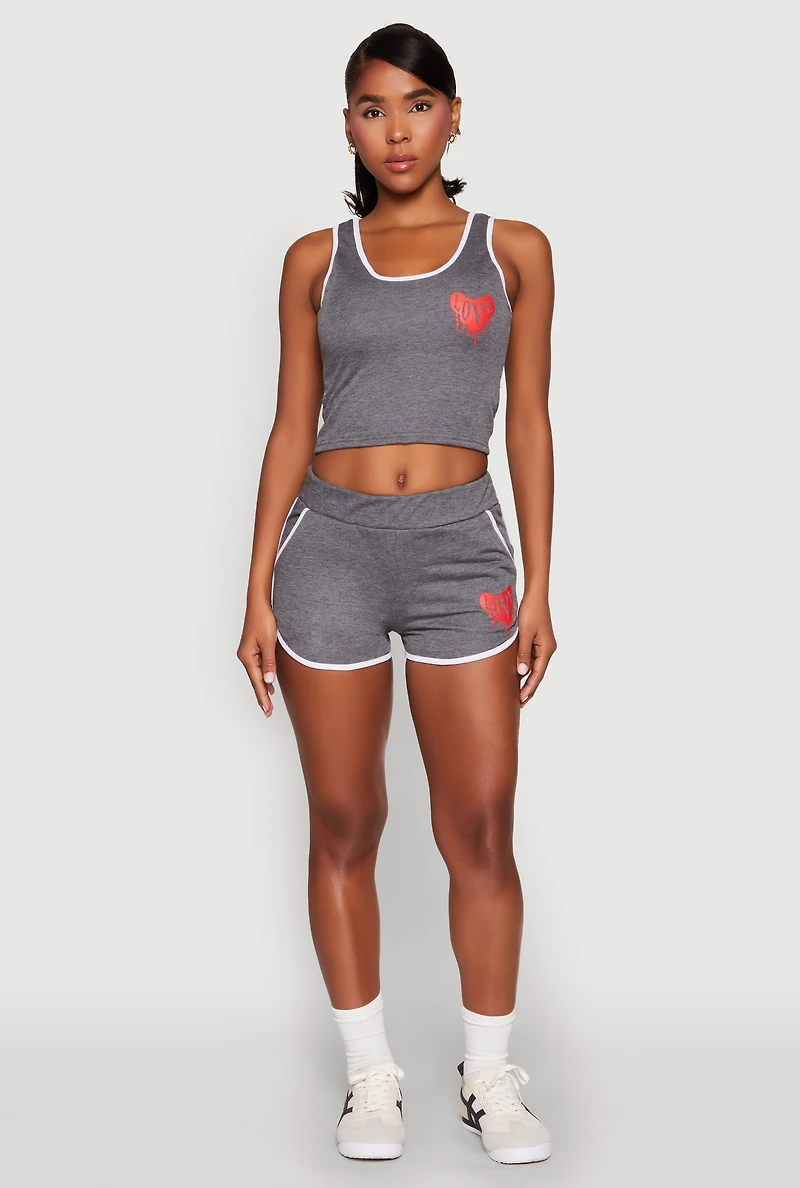 Womens Love Contrast Trim Cropped Tank Top, M