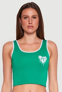 Love Contrast Trim Cropped Tank Top
