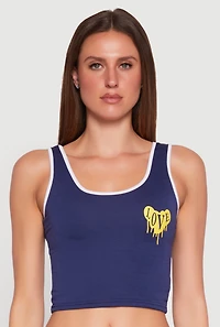 Womens Love Contrast Trim Cropped Tank Top,