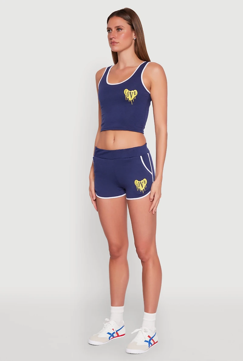 Womens Love Contrast Trim Cropped Tank Top, L