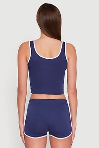 Womens Love Contrast Trim Cropped Tank Top,