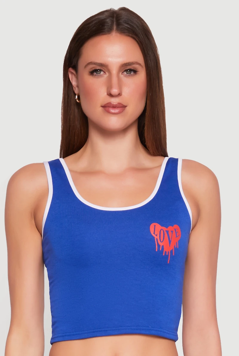Womens Love Contrast Trim Cropped Tank Top,