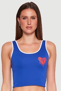 Womens Love Contrast Trim Cropped Tank Top,