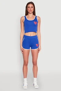 Womens Love Contrast Trim Cropped Tank Top,