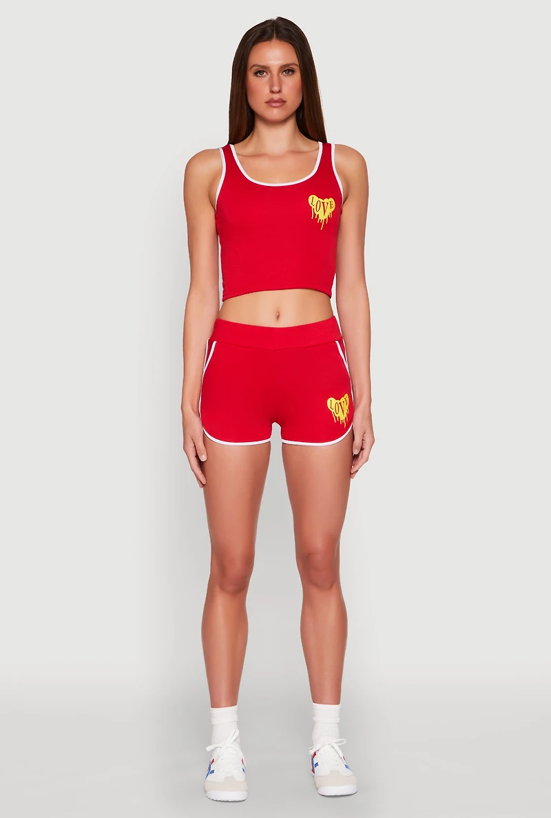 Womens Love Contrast Trim Cropped Tank Top, Red, Size M