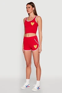 Womens Love Contrast Trim Cropped Tank Top, Red, Size M