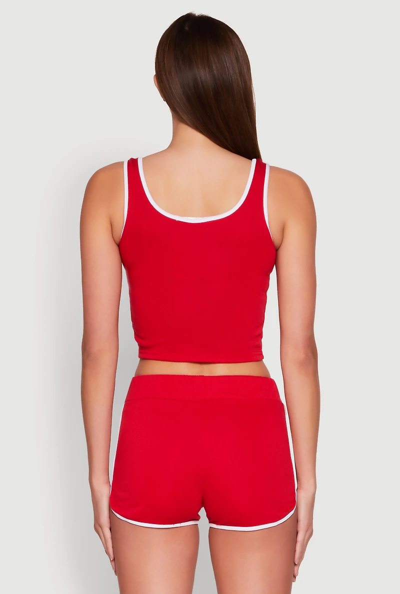 Womens Love Contrast Trim Cropped Tank Top, Red, Size M