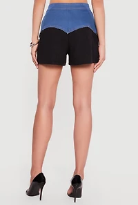 Chambray Detail Textured Knit Shorts