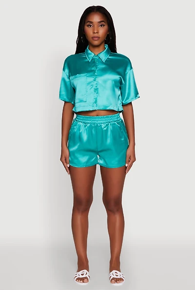 Womens Chic Satin High Waisted Shorts,