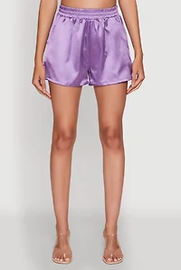 Womens Chic Satin High Waisted Shorts, Purple, Size S