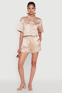 Womens Chic Satin High Waisted Shorts, Gold,