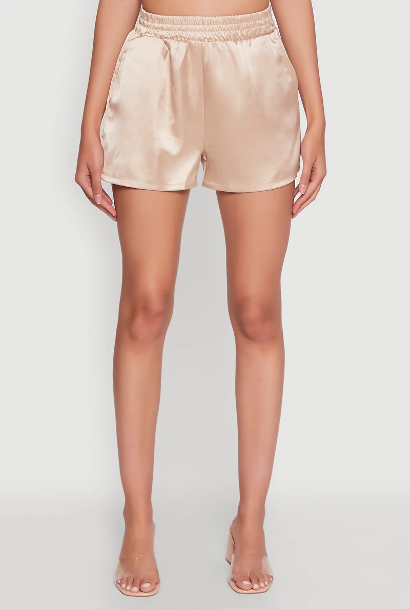 Womens Chic Satin High Waisted Shorts, Gold,