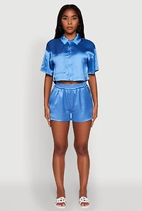 Womens Chic Satin High Waisted Shorts,