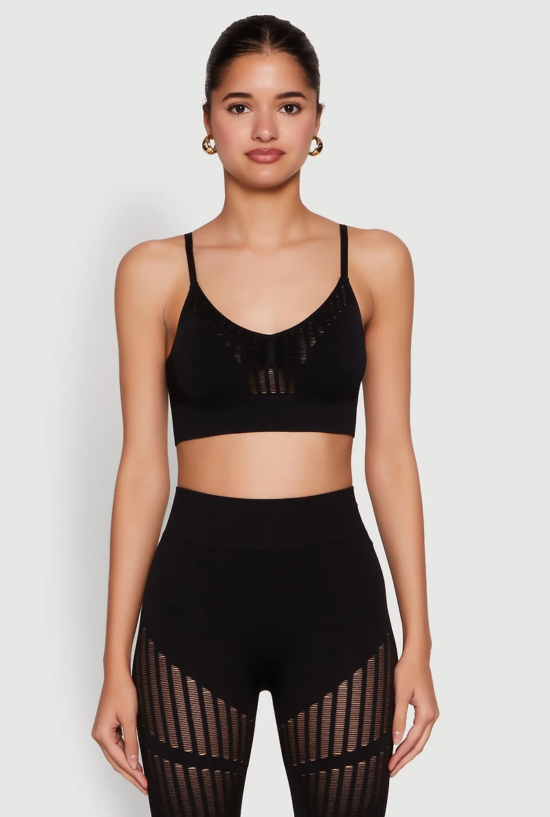 Womens Seamless Laser Cut Cami Crop Top, S-M