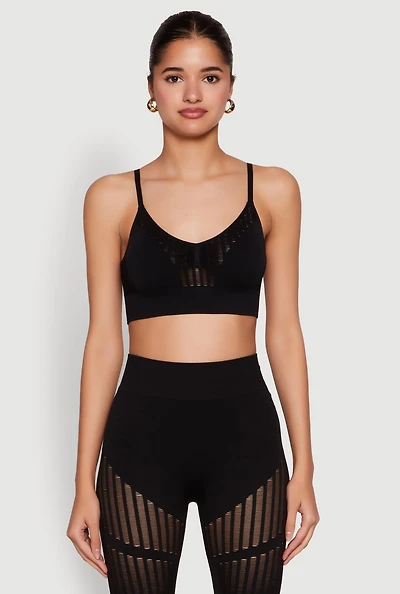 Womens Seamless Laser Cut Cami Crop Top, Black, Size S-M