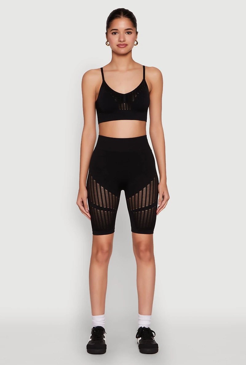 Womens Seamless Laser Cut Cami Crop Top, Black, Size S-M