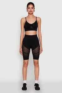 Womens Seamless Laser Cut Cami Crop Top, Black, Size S-M