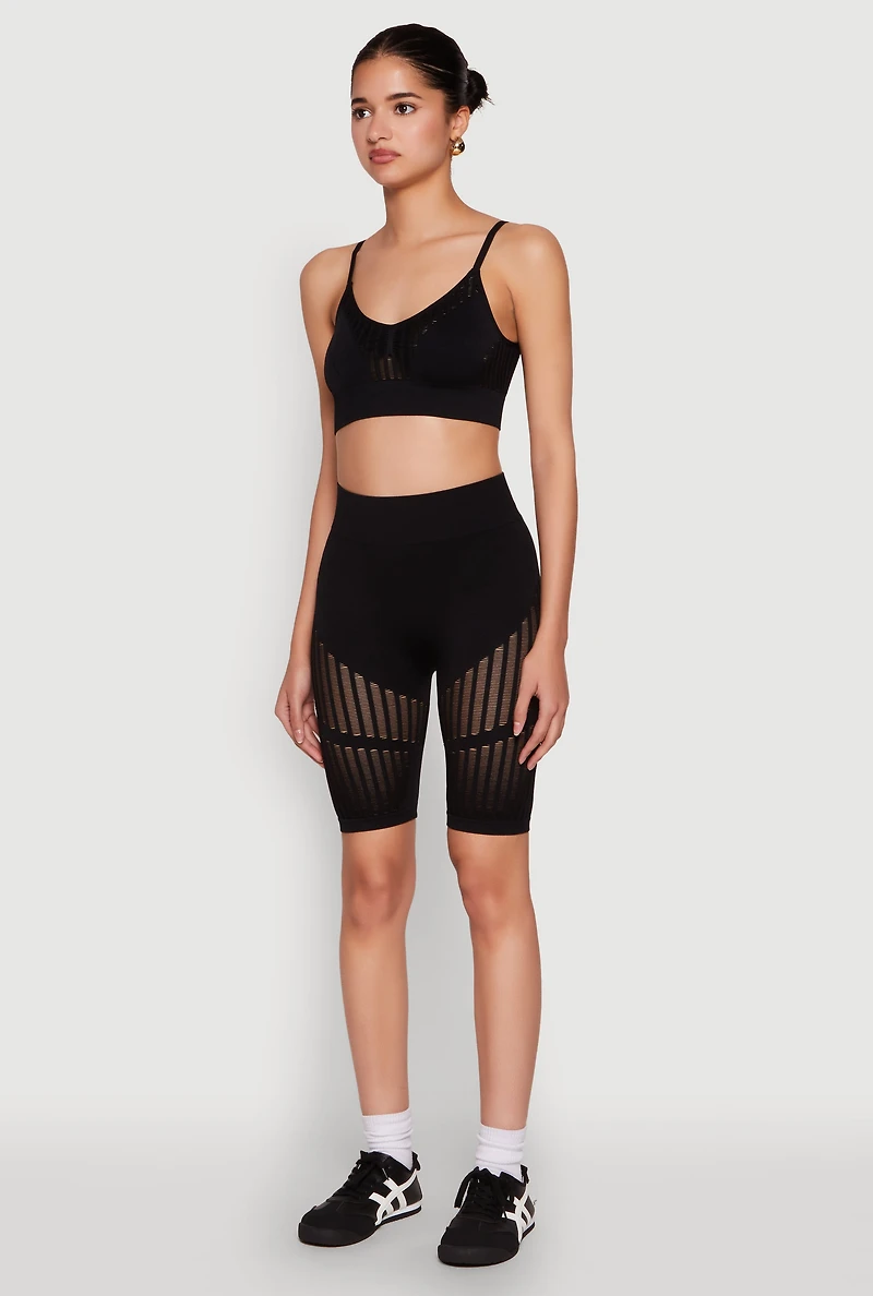 Womens Seamless Laser Cut Cami Crop Top, Black, Size S-M