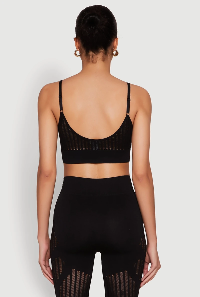 Womens Seamless Laser Cut Cami Crop Top, Black, Size S-M