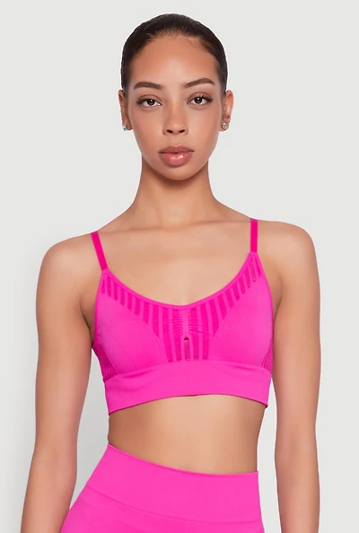 Womens Seamless Laser Cut Cami Crop Top, Pink, Size M-L