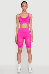 Womens Seamless Laser Cut Cami Crop Top, Pink, Size S-M