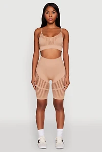 Womens Seamless Laser Cut Cami Crop Top, M-L