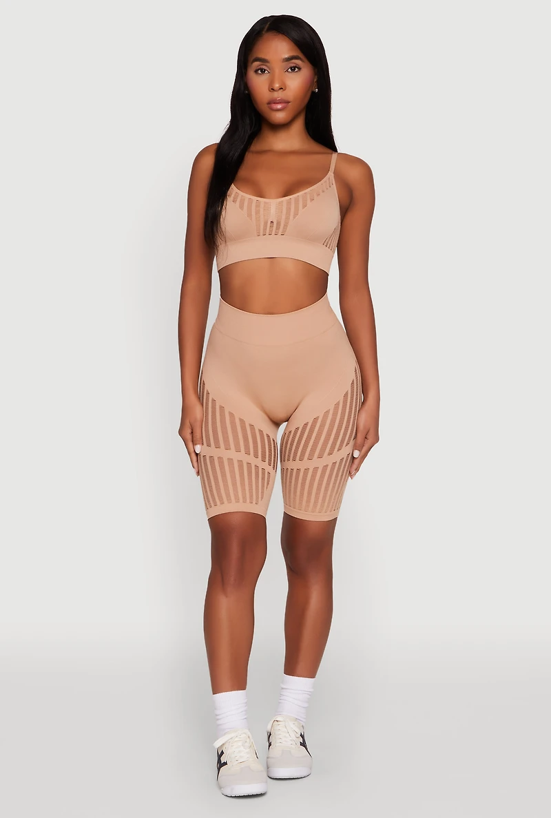 Womens Seamless Laser Cut Cami Crop Top, M-L